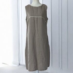 Baltic Linen Dress A Line Womens 40 US Medium Soft Gathering Side Pockets Beige